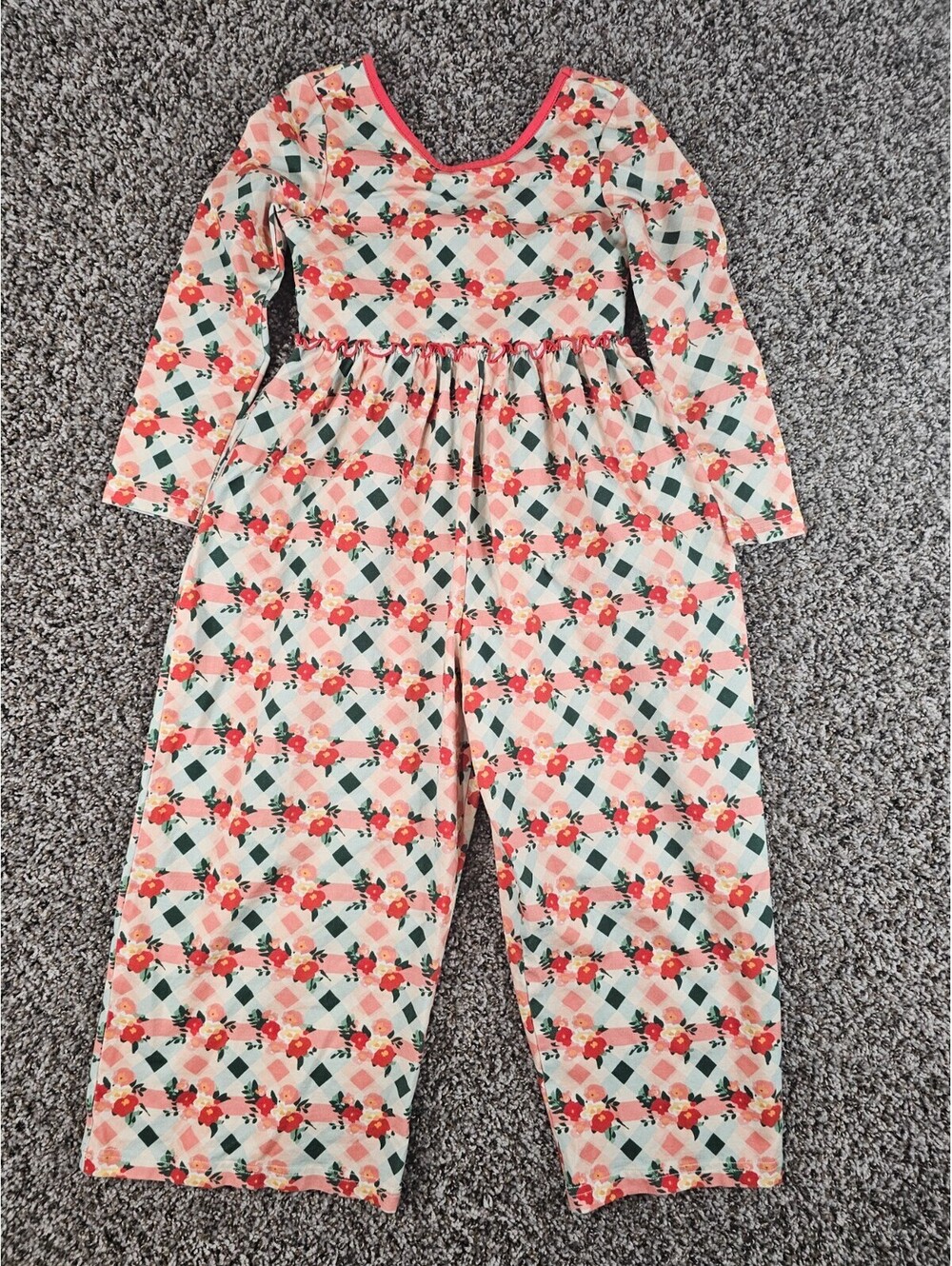 Matilda Jane Girls Sz 6 Long Sleeve Jumpsuit Romper Pink Blue Floral Print